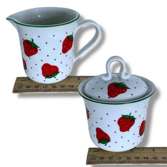 Vintage Rosenthal Netter Strawberry Creamer Sugar Bowl Made in Japan MCM 1960’s - Picture 2 of 16